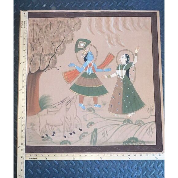 Vintage Indian Rajput‎ , 1970's Hand Painted on Cloth with Indus Characters - Picture 2 of 7